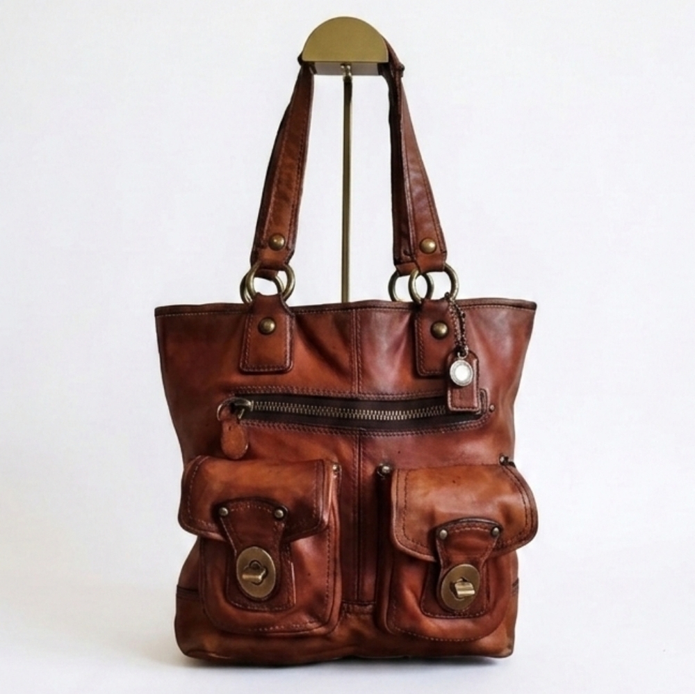 ​RARE 2007 Gigi Coach 65th Anniversary Twin Turnlock Legacy Leather Cognac Tote - Picture 15 of 15